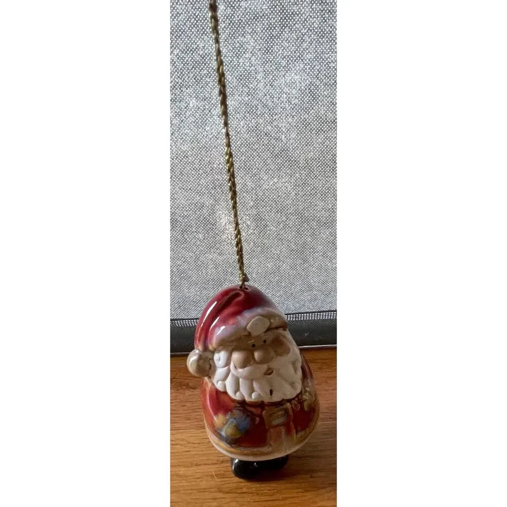 Vintage Ceramic Santa Claus Bell Ornament Boot Clapper Christmas Decor